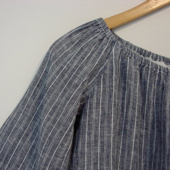 Linen Blend Striped Floral Dress Loose Embroidered Fringe BeachLunchLounge XS - Picture 6 of 13